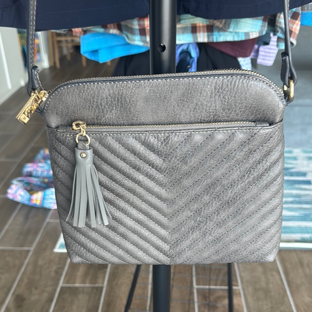 Gray Quilted Leather Crossbody Bag